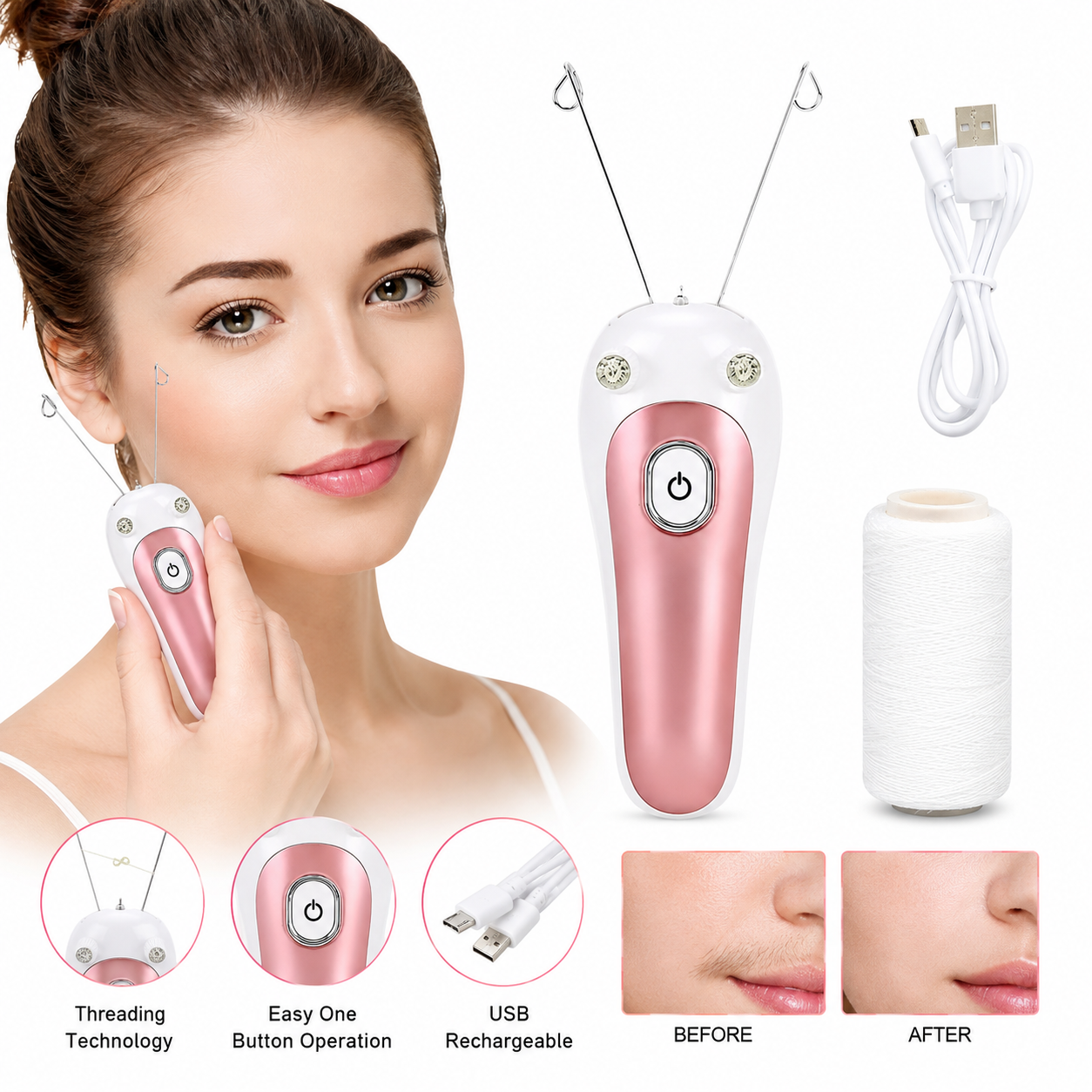 Electric Facial Threading Hair Removal Device – Painless Portable Facial Hair Remover for Women |Habi Mart