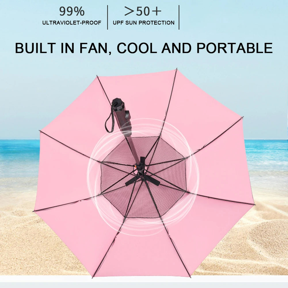 Built-In Cooling Fan and Mist Spray Fan Umbrella