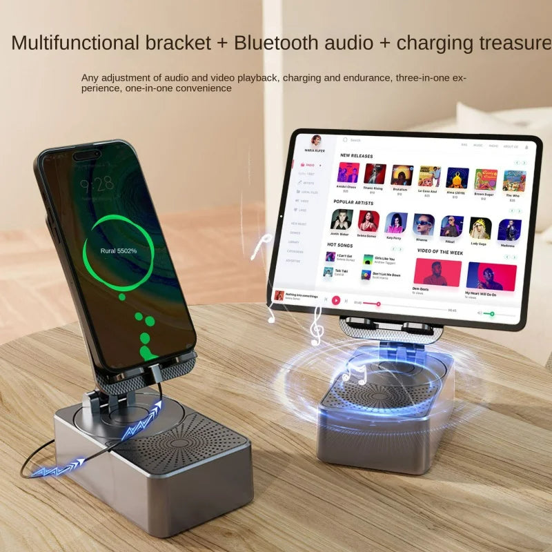 📱 3 In 1 Mobile Phone Bracket Bluetooth Speaker Power Bank Rotating Foldable Lazy Desktop Holder